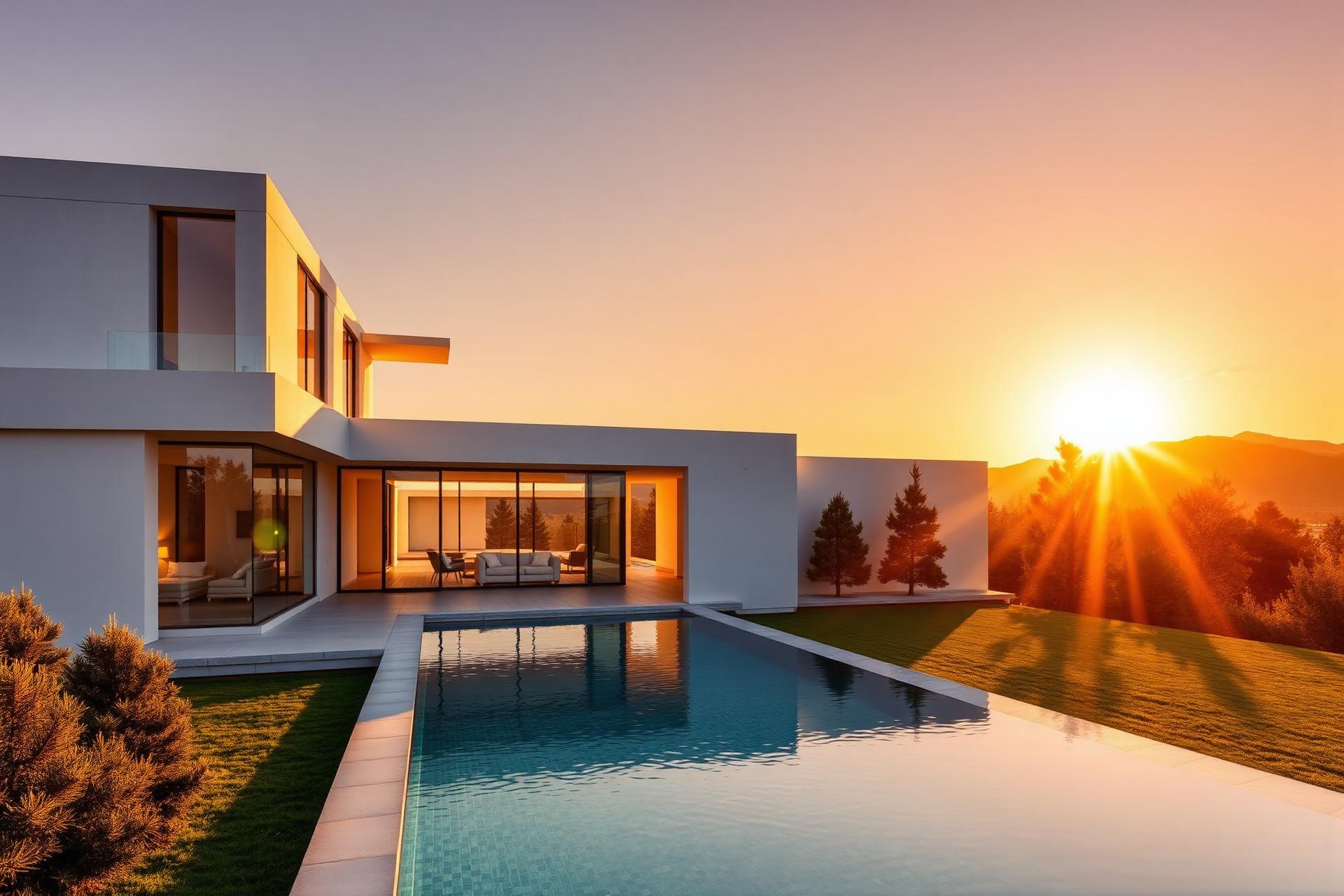 Villa contemporánea al atardecer